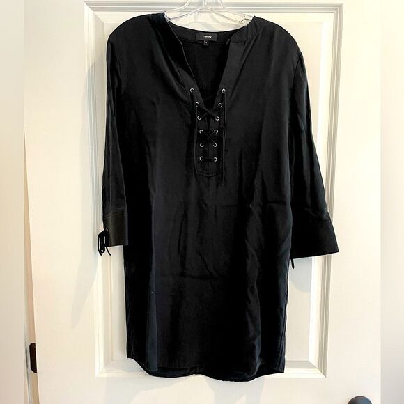 EUC Theory Jullitah Lace Up Shift Dress Black Sz. 4 - Picture 1 of 7